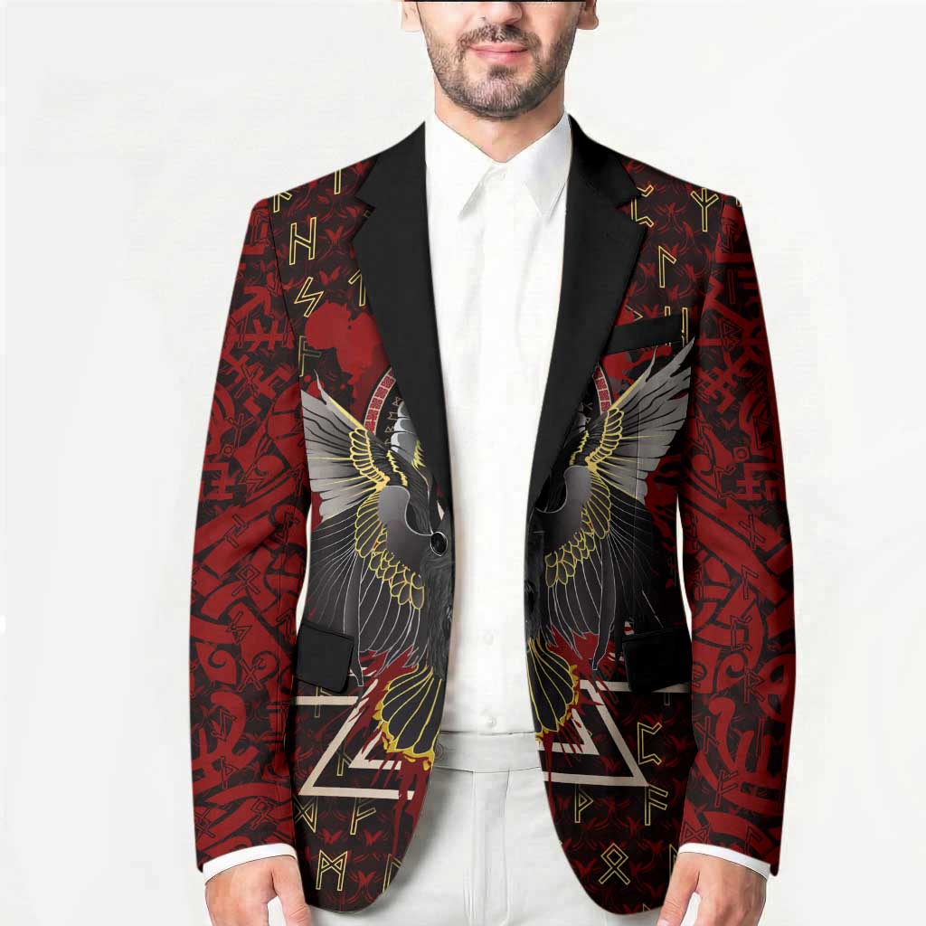 Raven and Bear Norse Symbolism Blazer Viking Blood Red Rune Art Style