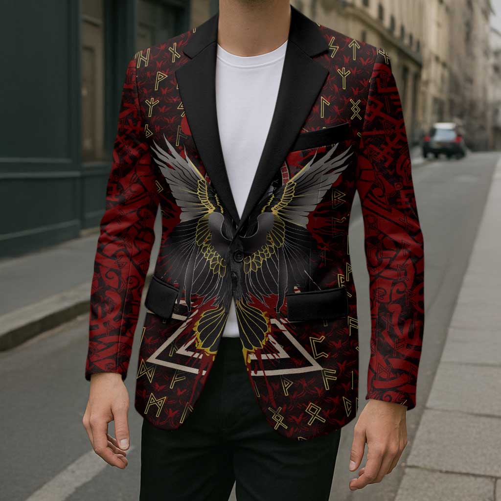 Raven and Bear Norse Symbolism Blazer Viking Blood Red Rune Art Style