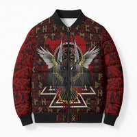 Raven and Bear Norse Symbolism Bomber Puffer Jacket Viking Blood Red Rune Art Style