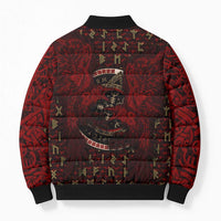 Raven and Bear Norse Symbolism Bomber Puffer Jacket Viking Blood Red Rune Art Style