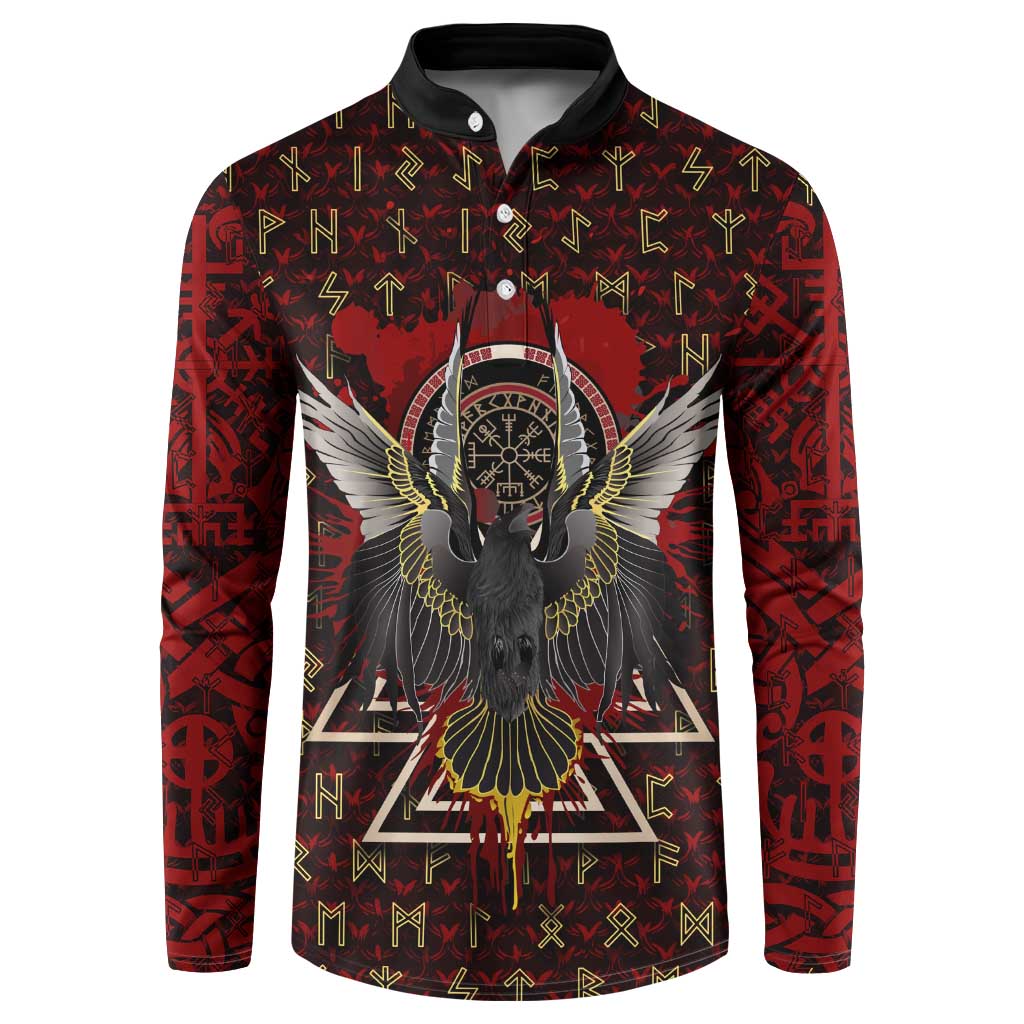 Raven and Bear Norse Symbolism Button Sweatshirt Viking Blood Red Rune Art Style