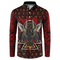 Raven and Bear Norse Symbolism Button Sweatshirt Viking Blood Red Rune Art Style