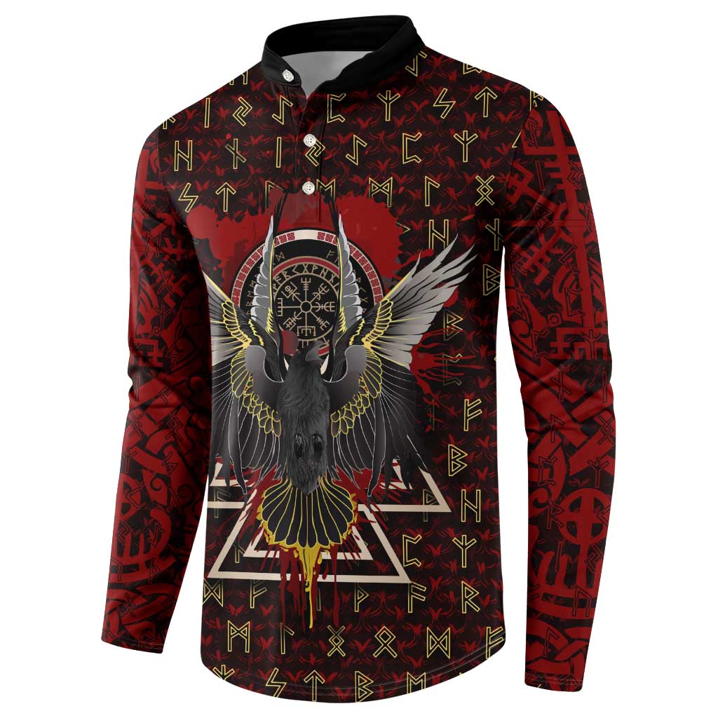 Raven and Bear Norse Symbolism Button Sweatshirt Viking Blood Red Rune Art Style
