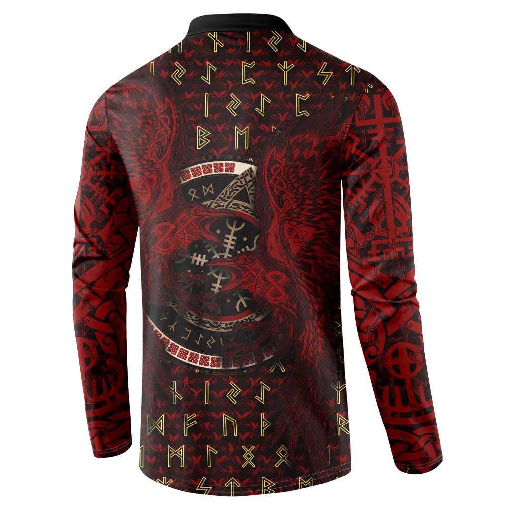 Raven and Bear Norse Symbolism Button Sweatshirt Viking Blood Red Rune Art Style