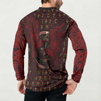 Raven and Bear Norse Symbolism Button Sweatshirt Viking Blood Red Rune Art Style