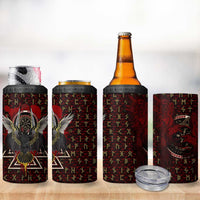 Raven and Bear Norse Symbolism 4 in 1 Can Cooler Tumbler Viking Blood Red Rune Art Style