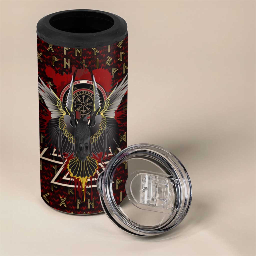 Raven and Bear Norse Symbolism 4 in 1 Can Cooler Tumbler Viking Blood Red Rune Art Style