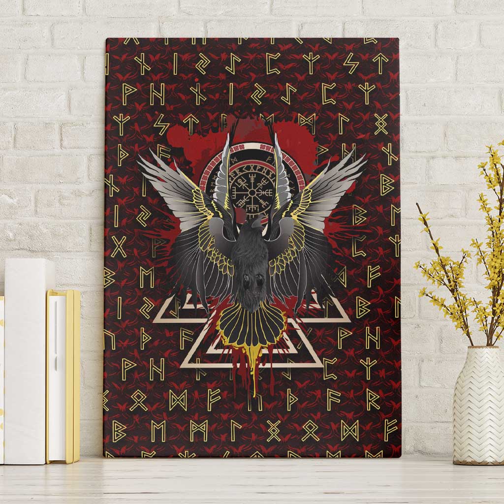 Raven and Bear Norse Symbolism Canvas Wall Art Viking Blood Red Rune Art Style