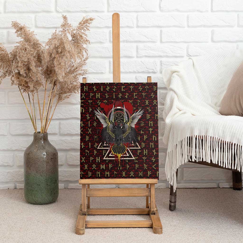Raven and Bear Norse Symbolism Canvas Wall Art Viking Blood Red Rune Art Style