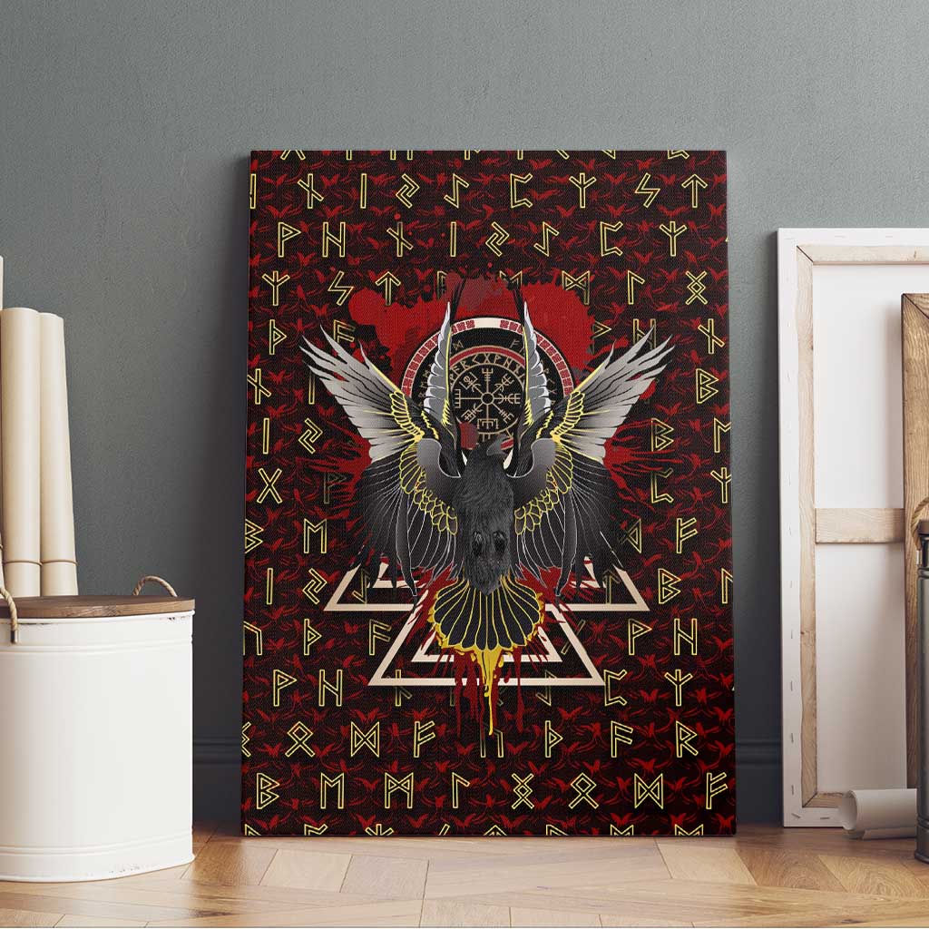 Raven and Bear Norse Symbolism Canvas Wall Art Viking Blood Red Rune Art Style