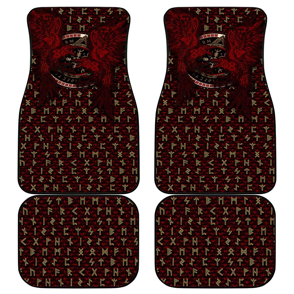 Raven and Bear Norse Symbolism Car Mats Viking Blood Red Rune Art Style