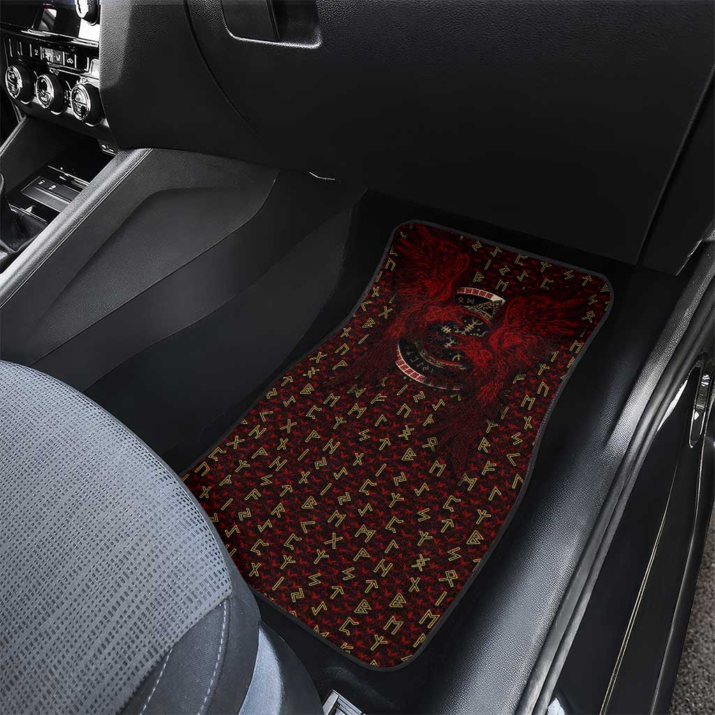 Raven and Bear Norse Symbolism Car Mats Viking Blood Red Rune Art Style
