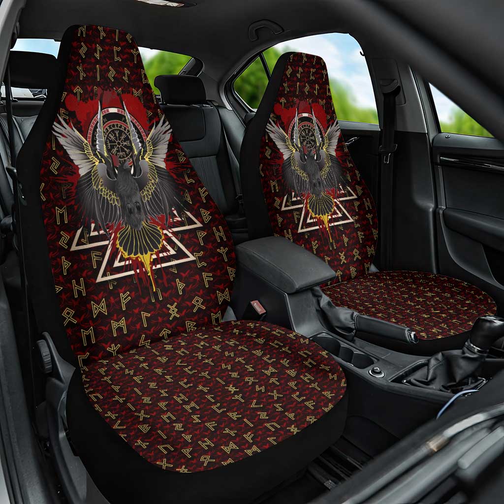 Raven and Bear Norse Symbolism Car Seat Cover Viking Blood Red Rune Art Style