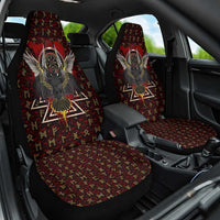 Raven and Bear Norse Symbolism Car Seat Cover Viking Blood Red Rune Art Style
