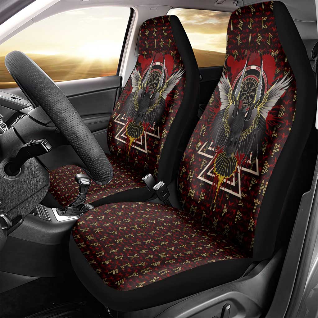 Raven and Bear Norse Symbolism Car Seat Cover Viking Blood Red Rune Art Style