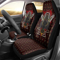 Raven and Bear Norse Symbolism Car Seat Cover Viking Blood Red Rune Art Style