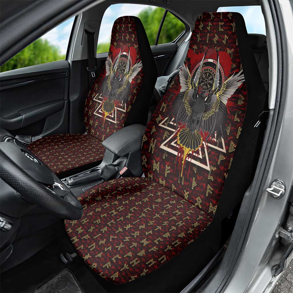 Raven and Bear Norse Symbolism Car Seat Cover Viking Blood Red Rune Art Style
