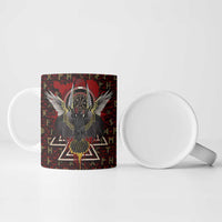 Raven and Bear Norse Symbolism Ceramic Mug Viking Blood Red Rune Art Style