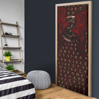 Raven and Bear Norse Symbolism Door Cover Viking Blood Red Rune Art Style
