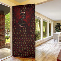 Raven and Bear Norse Symbolism Door Cover Viking Blood Red Rune Art Style
