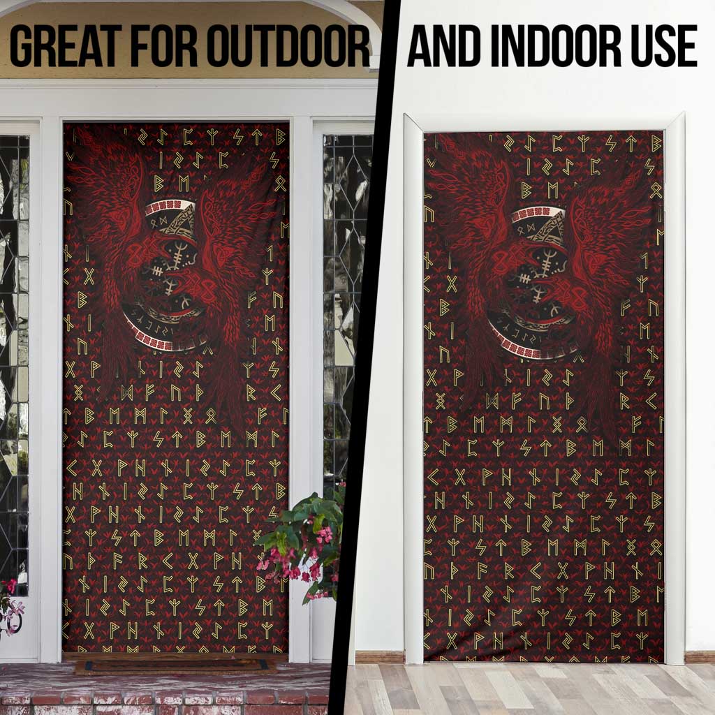 Raven and Bear Norse Symbolism Door Cover Viking Blood Red Rune Art Style