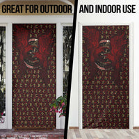 Raven and Bear Norse Symbolism Door Cover Viking Blood Red Rune Art Style
