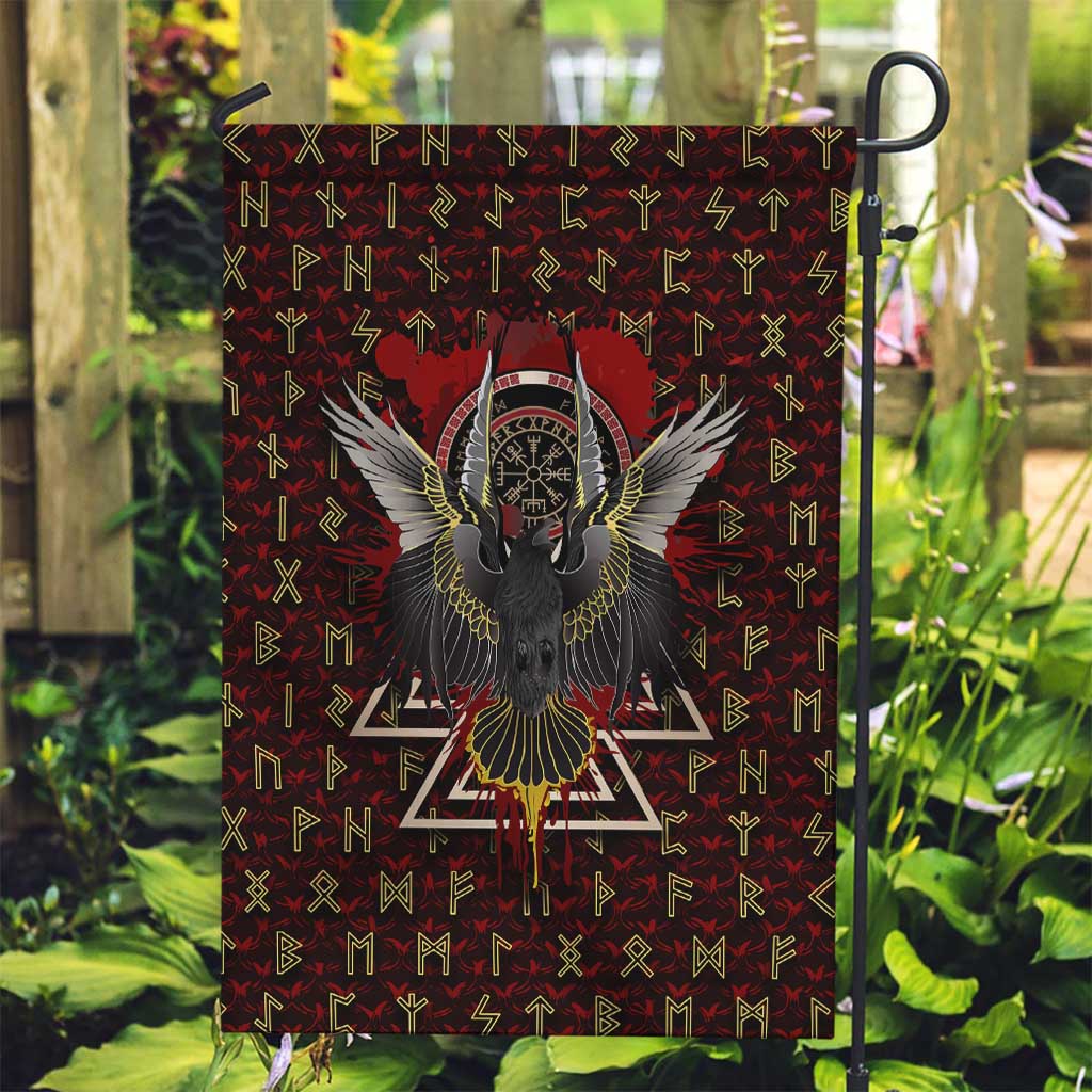 Raven and Bear Norse Symbolism Garden Flag Viking Blood Red Rune Art Style