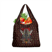 Raven and Bear Norse Symbolism Grocery Bag Viking Blood Red Rune Art Style
