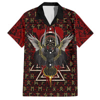 Raven and Bear Norse Symbolism Hawaiian Shirt Viking Blood Red Rune Art Style