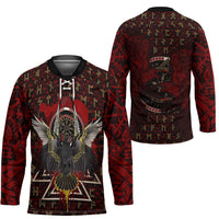 Raven and Bear Norse Symbolism Hockey Jersey Viking Blood Red Rune Art Style