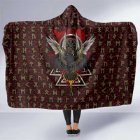 Raven and Bear Norse Symbolism Hooded Blanket Viking Blood Red Rune Art Style