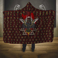 Raven and Bear Norse Symbolism Hooded Blanket Viking Blood Red Rune Art Style