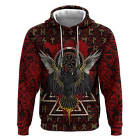 Raven and Bear Norse Symbolism Hoodie Viking Blood Red Rune Art Style