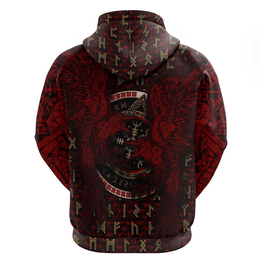 Raven and Bear Norse Symbolism Hoodie Viking Blood Red Rune Art Style