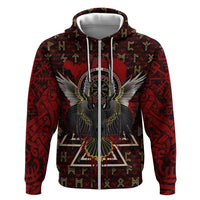 Raven and Bear Norse Symbolism Hoodie Viking Blood Red Rune Art Style
