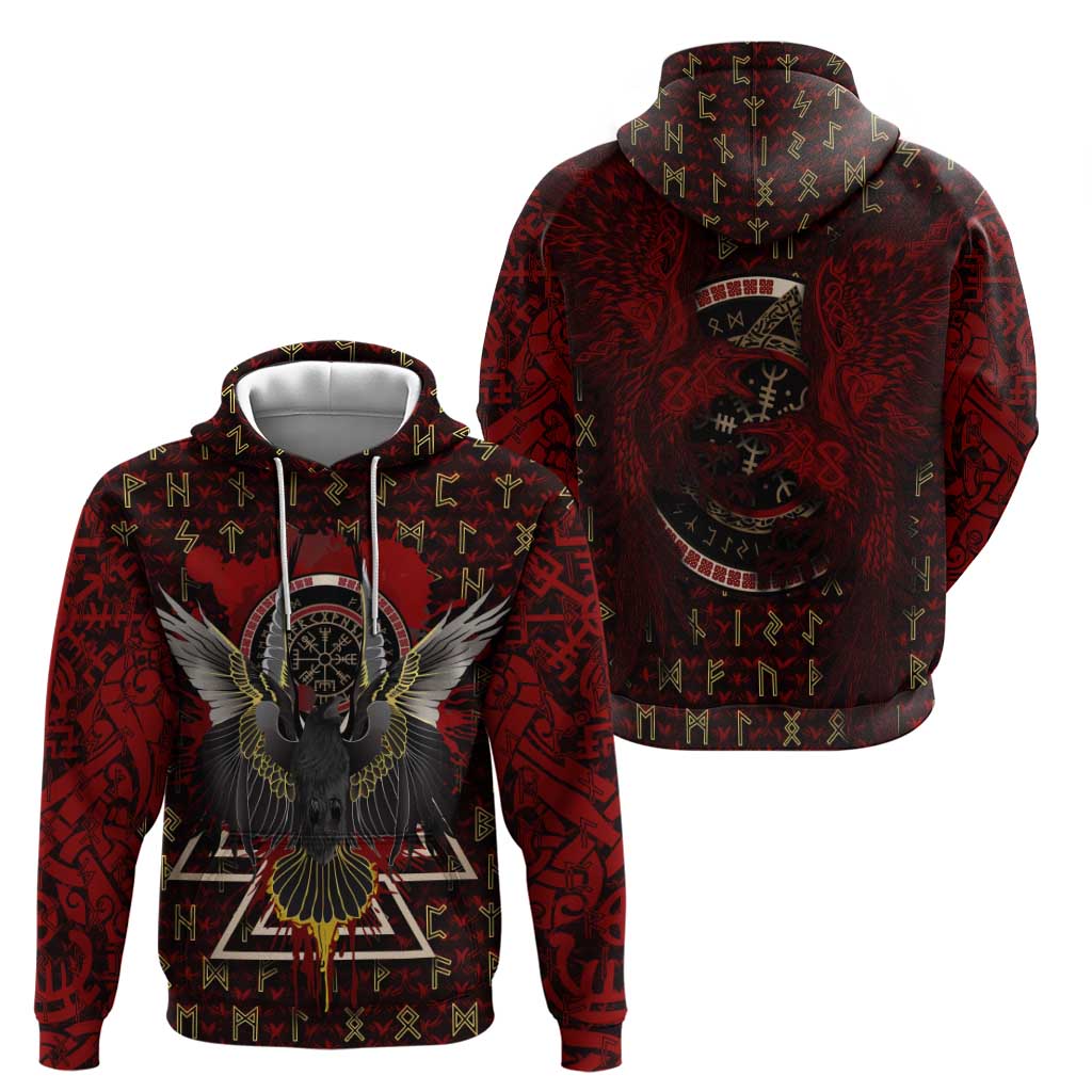 Raven and Bear Norse Symbolism Hoodie Viking Blood Red Rune Art Style