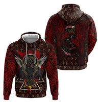 Raven and Bear Norse Symbolism Hoodie Viking Blood Red Rune Art Style