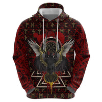 Raven and Bear Norse Symbolism Hoodie Viking Blood Red Rune Art Style
