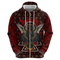 Raven and Bear Norse Symbolism Hoodie Viking Blood Red Rune Art Style
