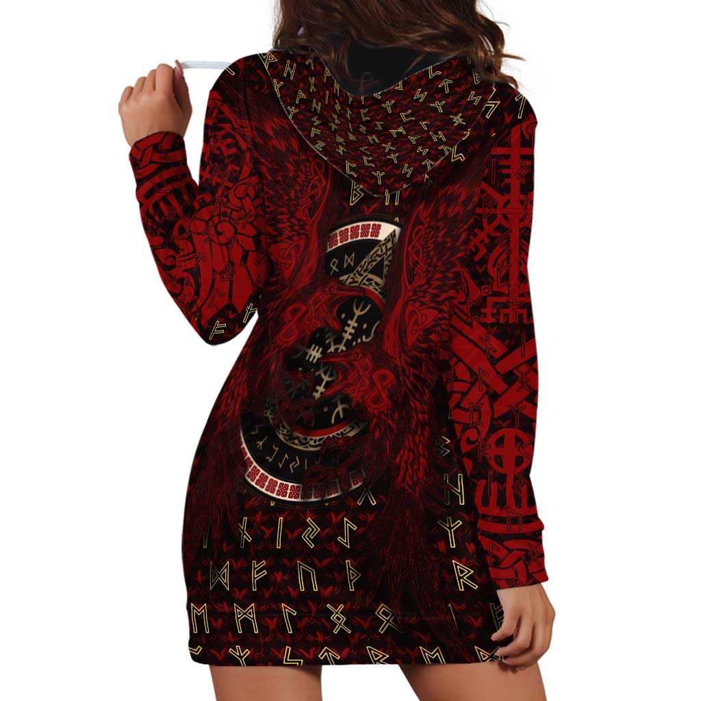 Raven and Bear Norse Symbolism Hoodie Dress Viking Blood Red Rune Art Style
