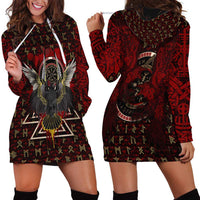 Raven and Bear Norse Symbolism Hoodie Dress Viking Blood Red Rune Art Style