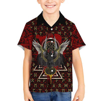 Raven and Bear Norse Symbolism Kid Hawaiian Shirt Viking Blood Red Rune Art Style