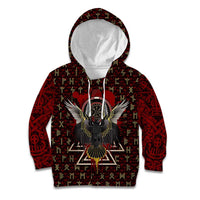 Raven and Bear Norse Symbolism Kid Hoodie Viking Blood Red Rune Art Style