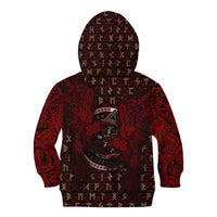 Raven and Bear Norse Symbolism Kid Hoodie Viking Blood Red Rune Art Style