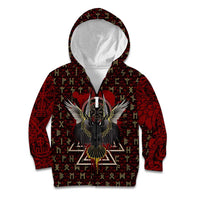Raven and Bear Norse Symbolism Kid Hoodie Viking Blood Red Rune Art Style