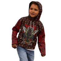 Raven and Bear Norse Symbolism Kid Hoodie Viking Blood Red Rune Art Style