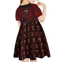 Raven and Bear Norse Symbolism Kid Short Sleeve Dress Viking Blood Red Rune Art Style