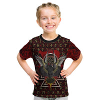 Raven and Bear Norse Symbolism Kid T Shirt Viking Blood Red Rune Art Style