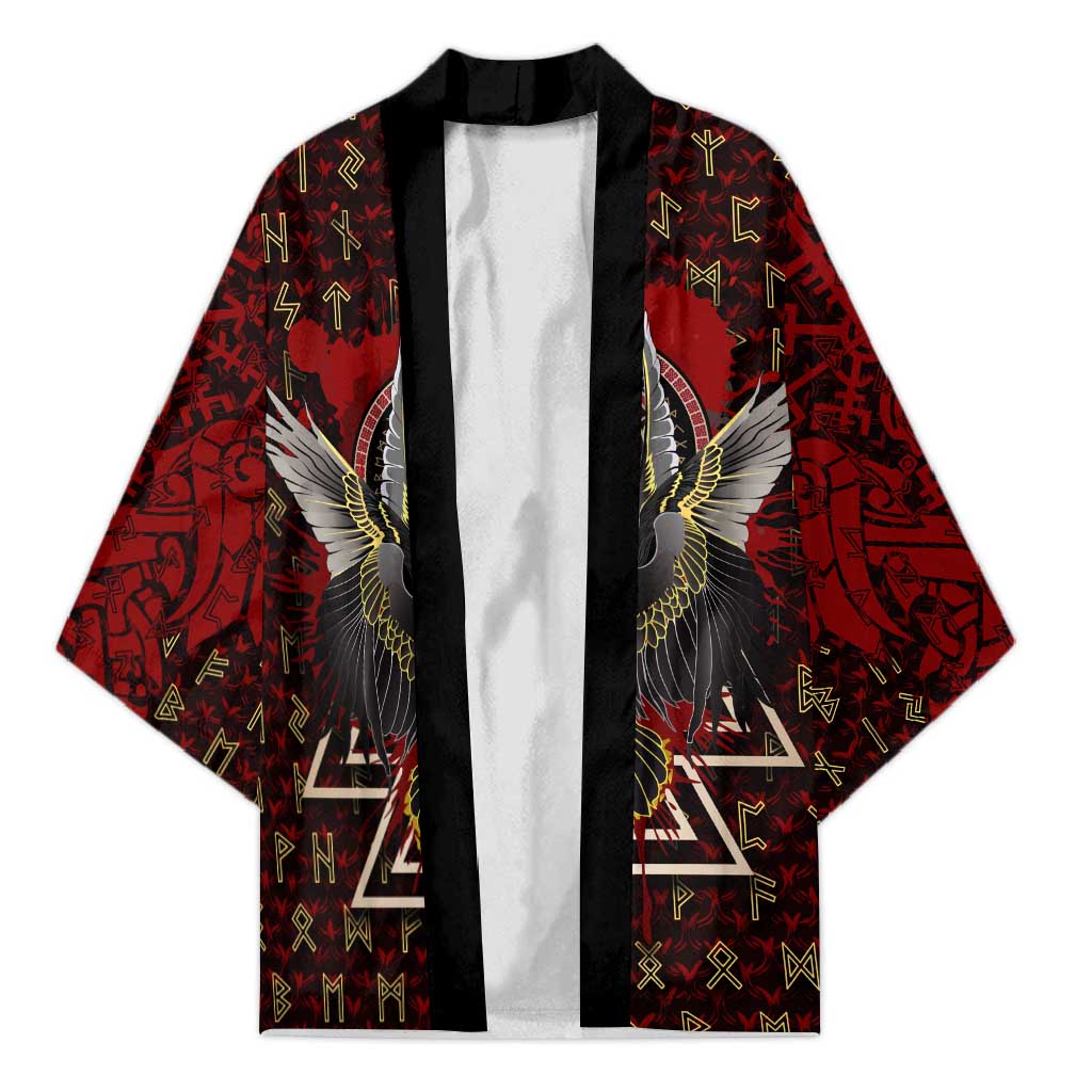 Raven and Bear Norse Symbolism Kimono Viking Blood Red Rune Art Style