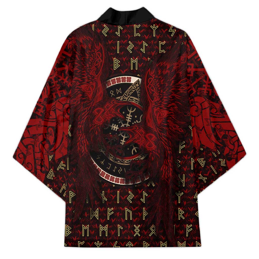 Raven and Bear Norse Symbolism Kimono Viking Blood Red Rune Art Style
